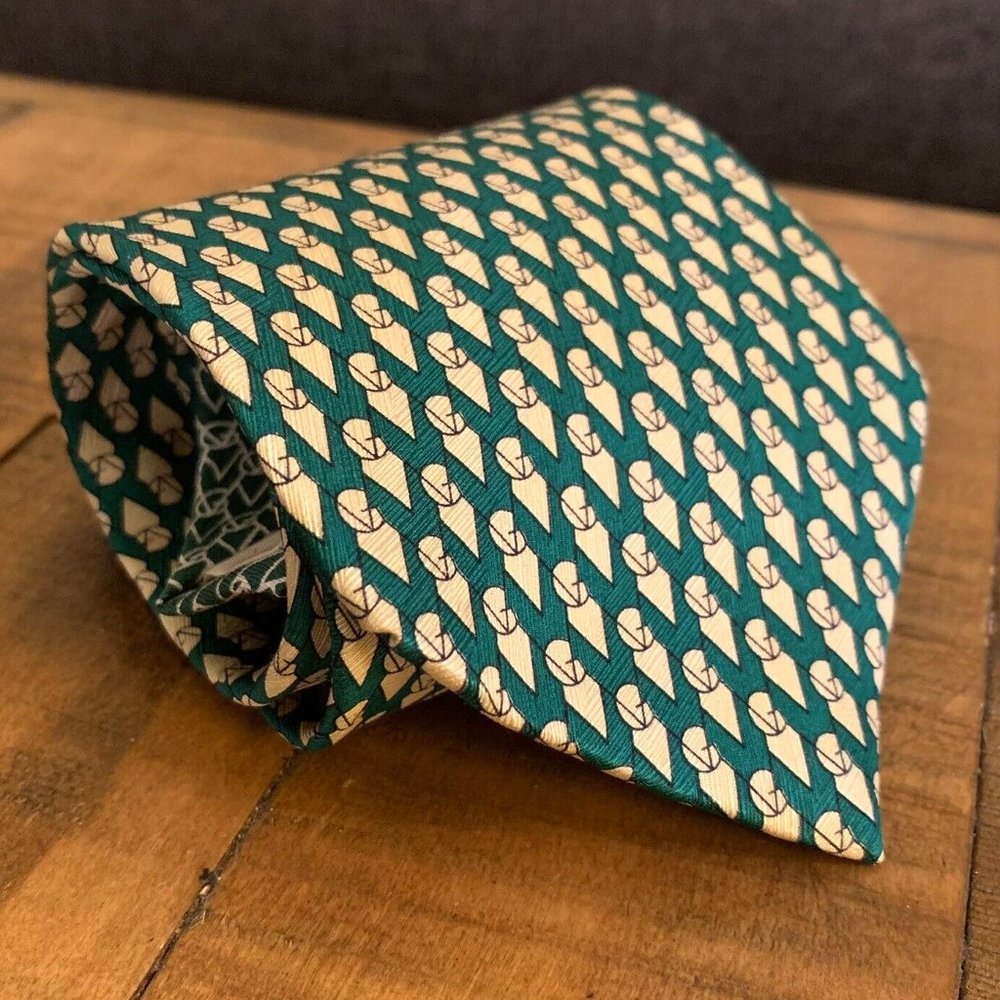 Gianni Versace Neck Tie "GV" Pattern in Green/Ivory 100% Silk Made in Spain RARE